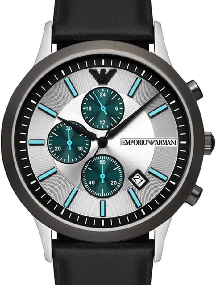 Emporio Armani Renato Chronograph Silver Dial Black Leather Strap Watch for Men - AR11473 - Image 10
